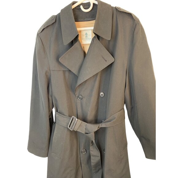 VTG Austin Reed Mens 40S Trench Coat Rain & Stain Repellent Wool Liner Black - Picture 7 of 11